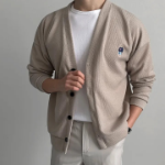 Men's Plus-Size Ribbed Embroidered Mid-Season Cardigan