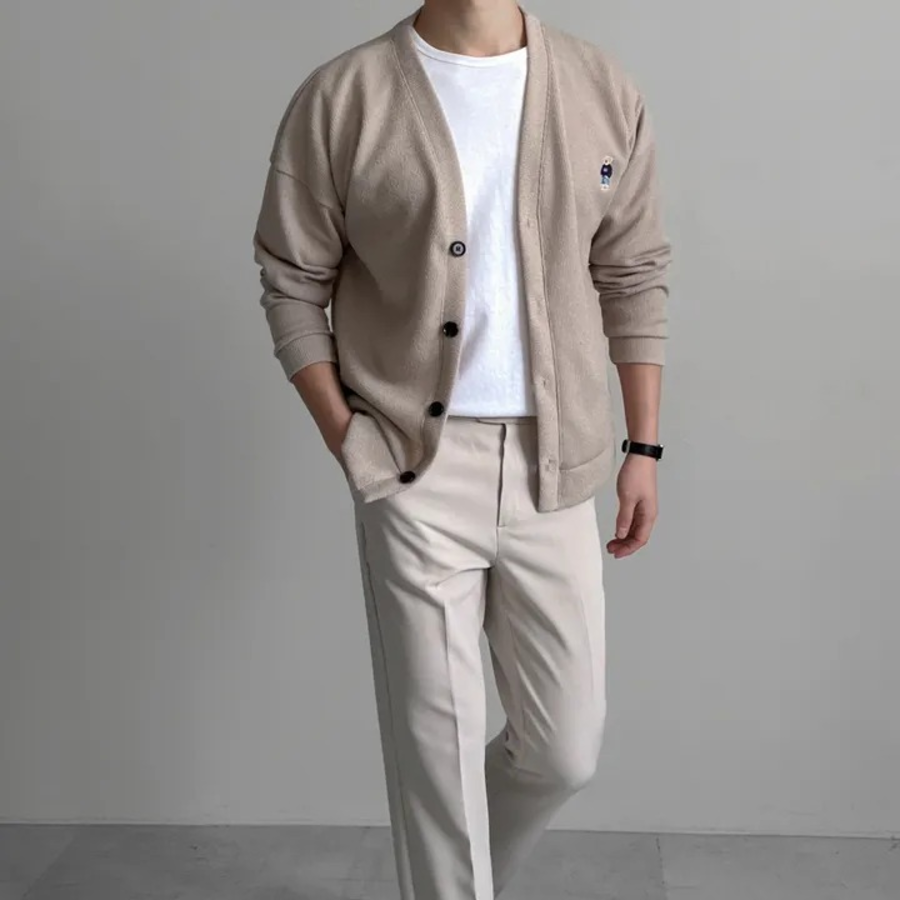 Men's Plus-Size Ribbed Embroidered Mid-Season Cardigan