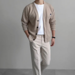 Men's Plus-Size Ribbed Embroidered Mid-Season Cardigan