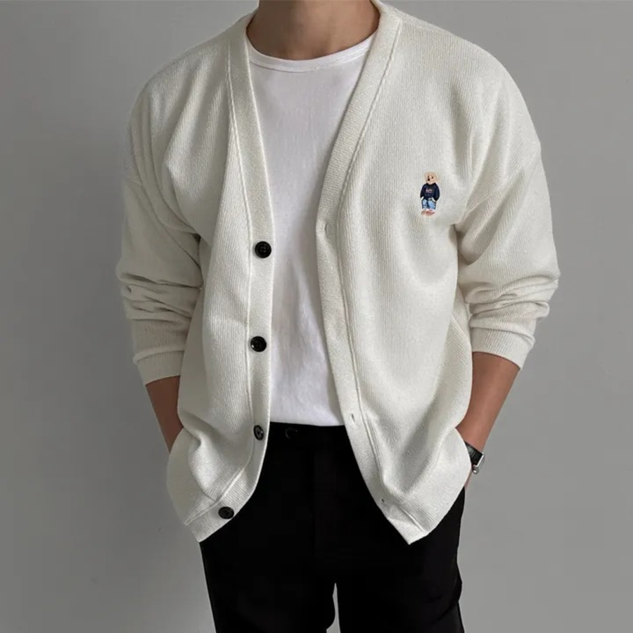 Men's Plus-Size Ribbed Embroidered Mid-Season Cardigan