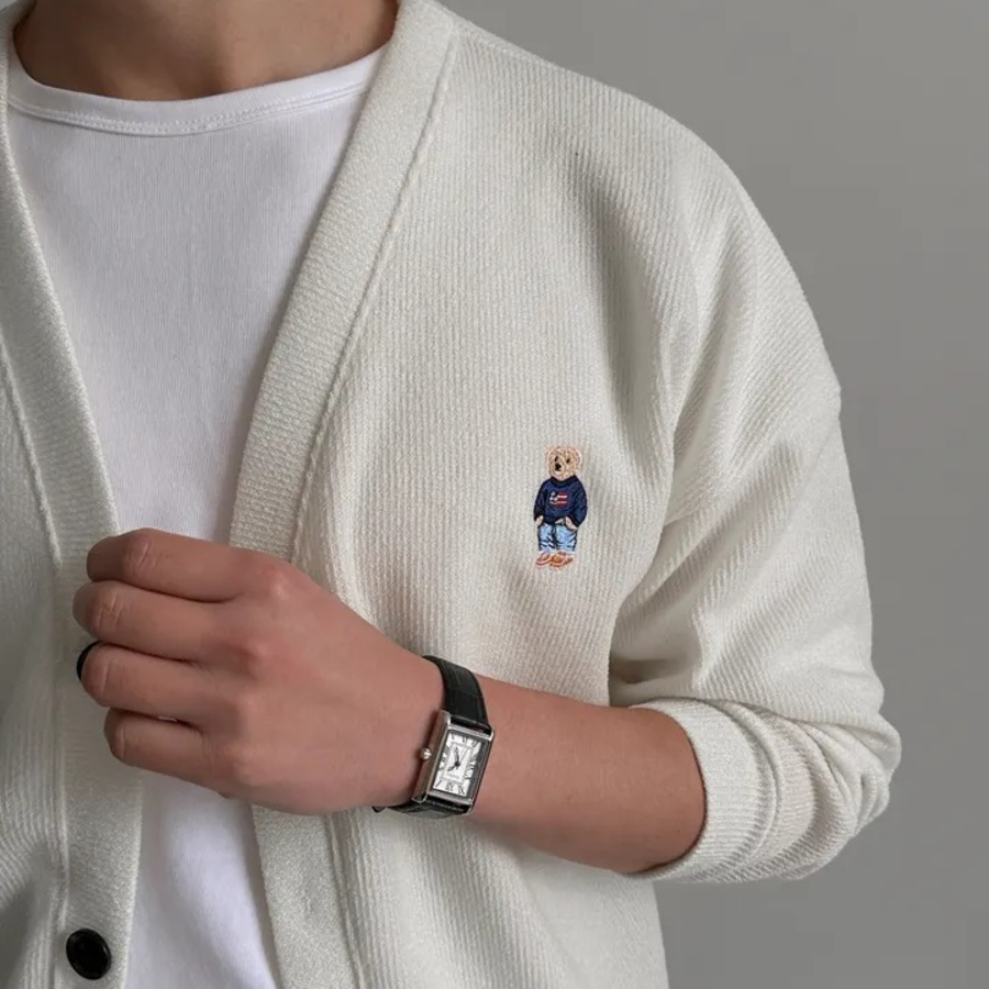 Men's Plus-Size Ribbed Embroidered Mid-Season Cardigan