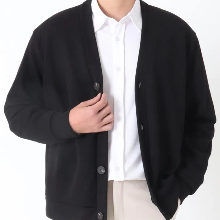 James V-Neck Plain Knit Cardigan (Plus Size)
