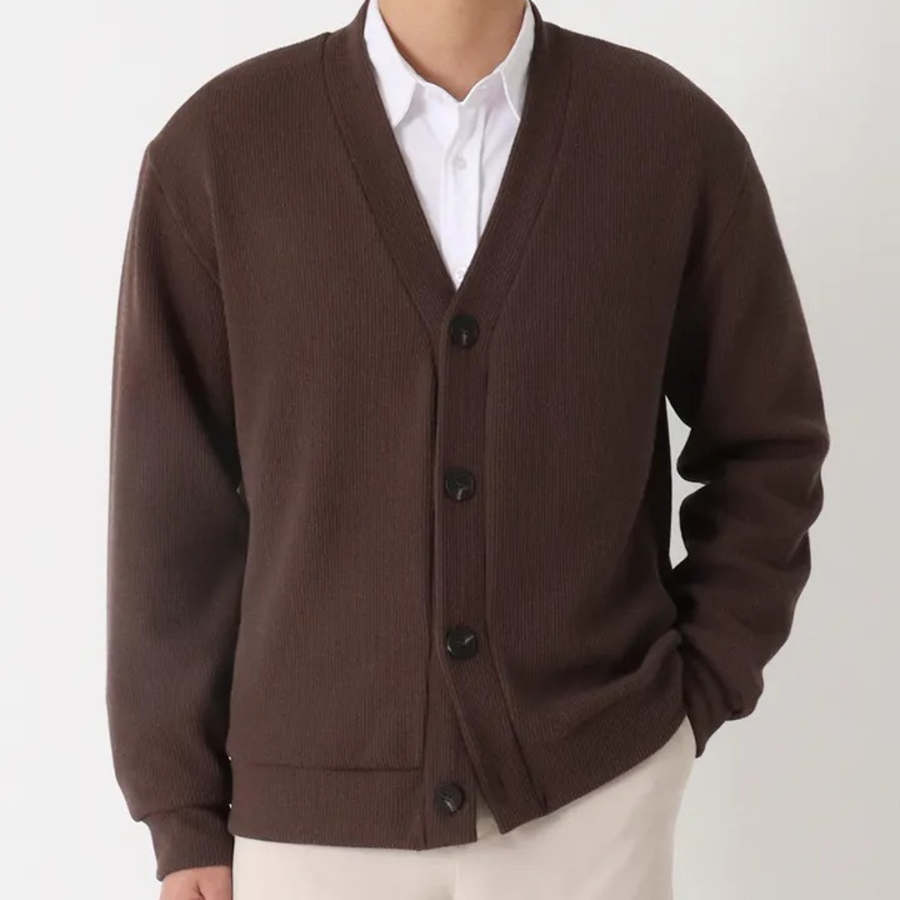 James V-Neck Plain Knit Cardigan (Plus Size)