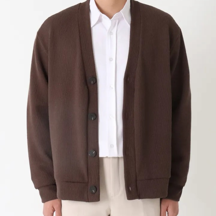 James V-Neck Plain Knit Cardigan (Plus Size)