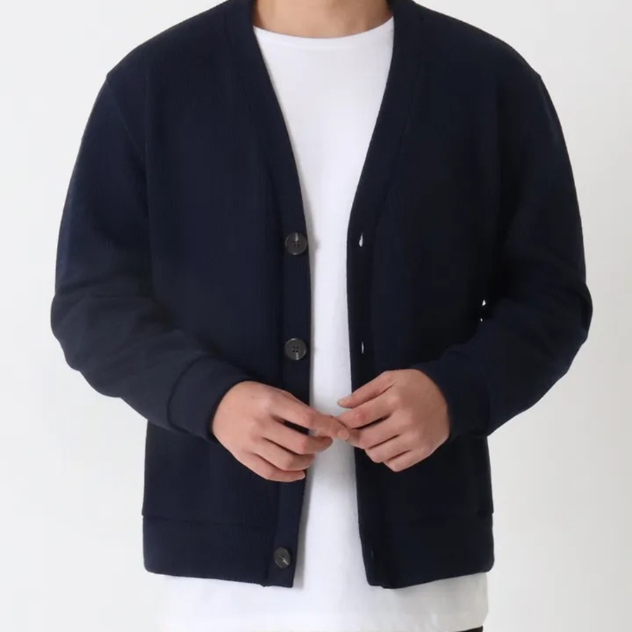 James V-Neck Plain Knit Cardigan (Plus Size)