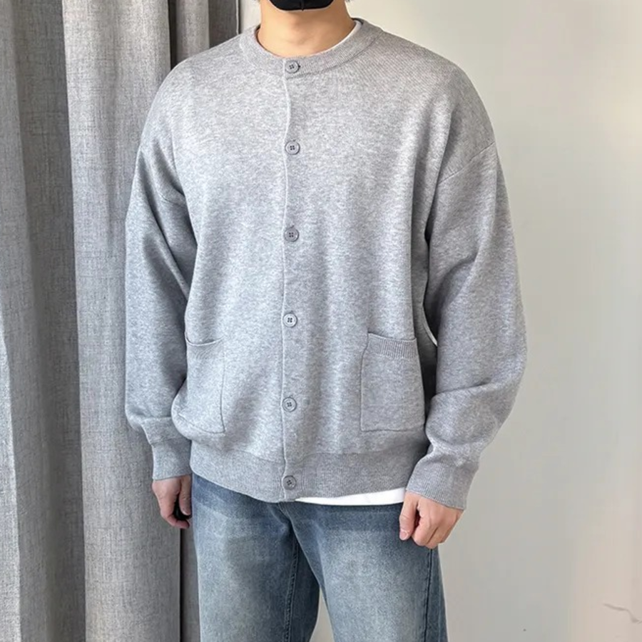 Loose Fit Round Neck Cardigan with Outpockets