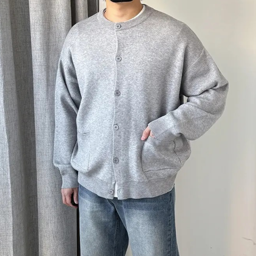 Loose Fit Round Neck Cardigan with Outpockets