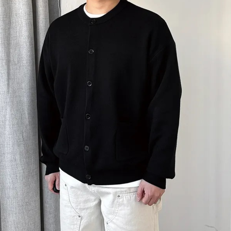 Loose Fit Round Neck Cardigan with Outpockets