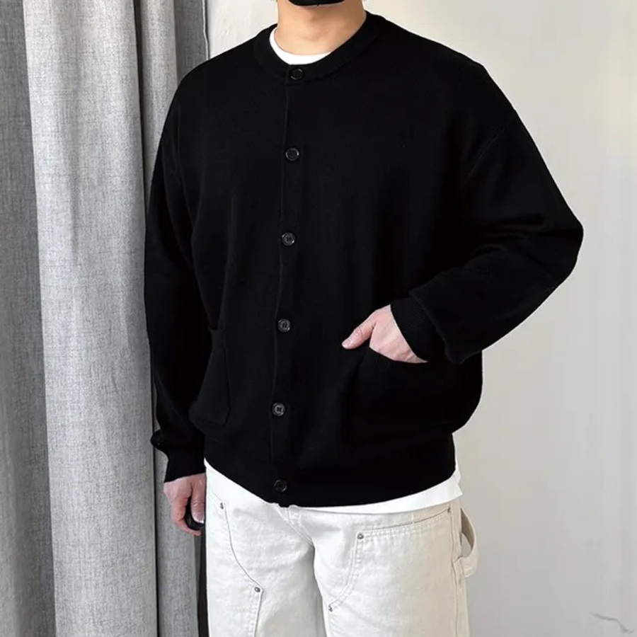 Loose Fit Round Neck Cardigan with Outpockets
