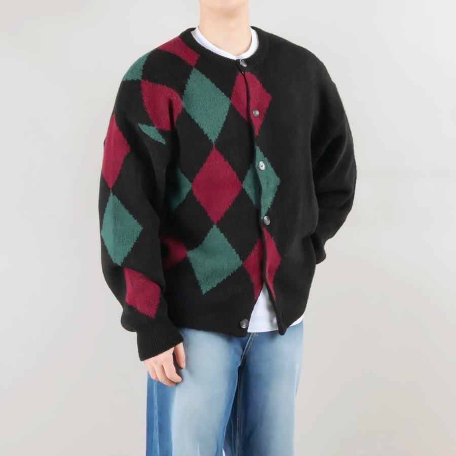 Argyle Pattern Knit Cardigan
