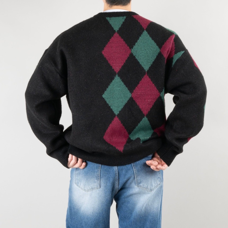 Argyle Pattern Knit Cardigan