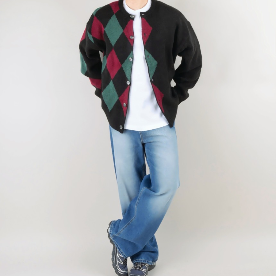 Argyle Pattern Knit Cardigan