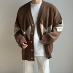 Argyle V-Neck Oversized Knit Cardigan