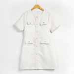 Мини-платье из твида с короткими рукавами и жемчужными акцентами