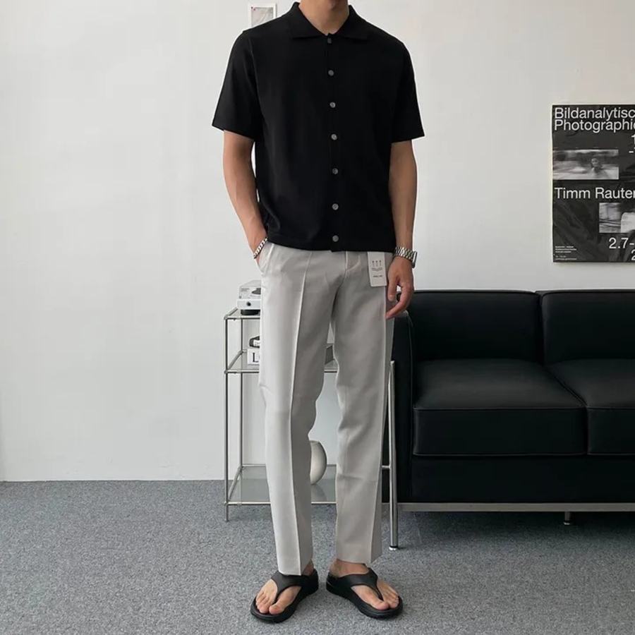 Ice Cooling Collar Short-Sleeve Knit Cardigan