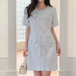 Мини-платье из твида с короткими рукавами и жемчужными акцентами