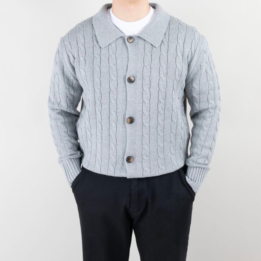 Men's Cable Knit Collar Cardigan