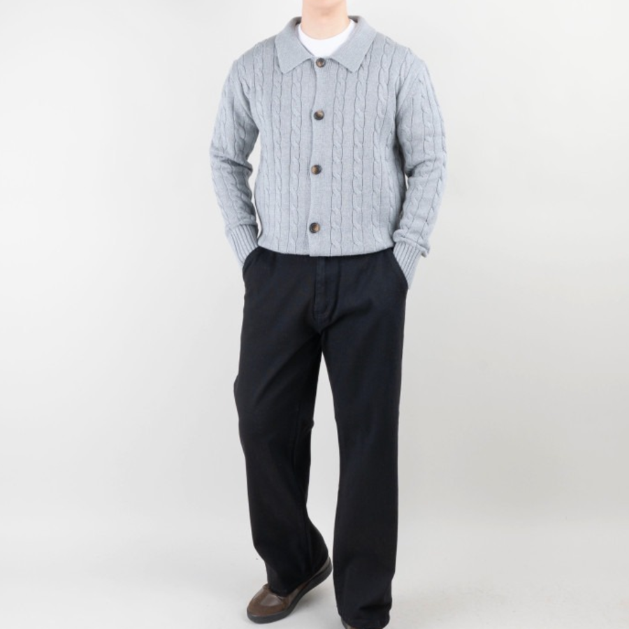 Men's Cable Knit Collar Cardigan