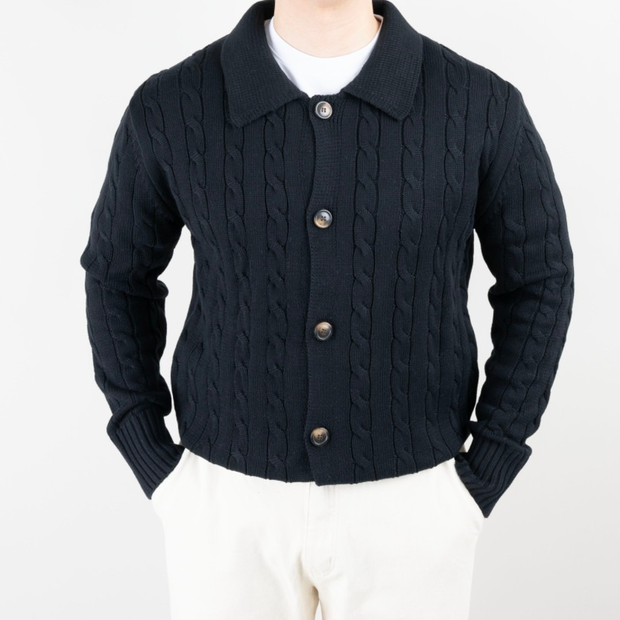 Men's Cable Knit Collar Cardigan