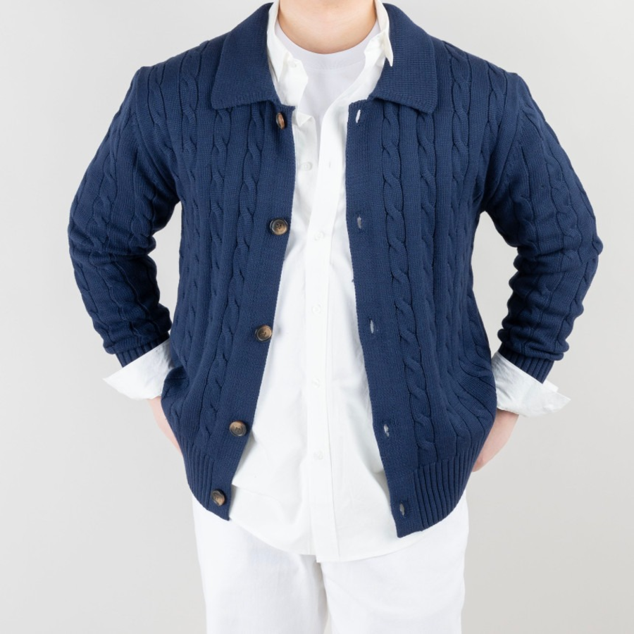 Men's Cable Knit Collar Cardigan