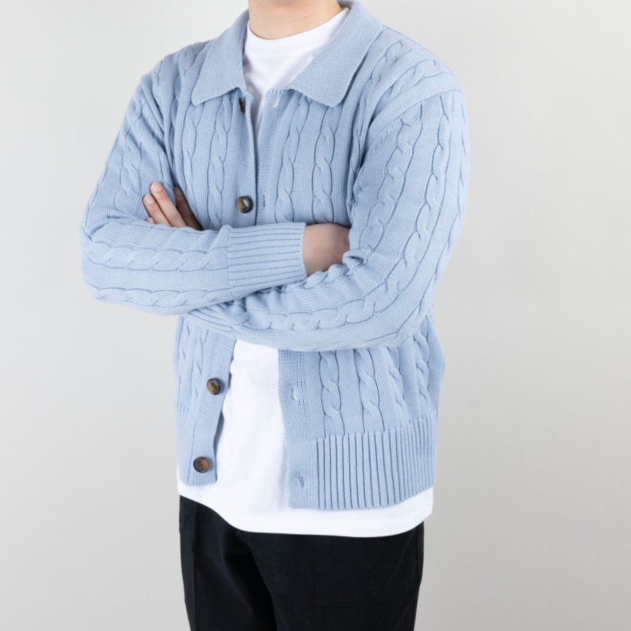 Men's Cable Knit Collar Cardigan