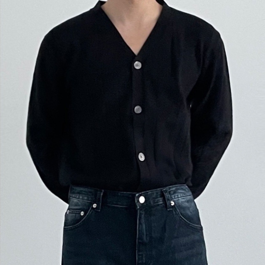 Ribbed V-Neck Cardigan