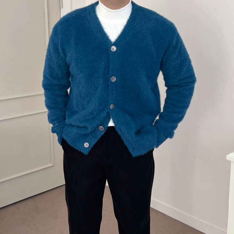 V-Neck Angora Mohair Cardigan