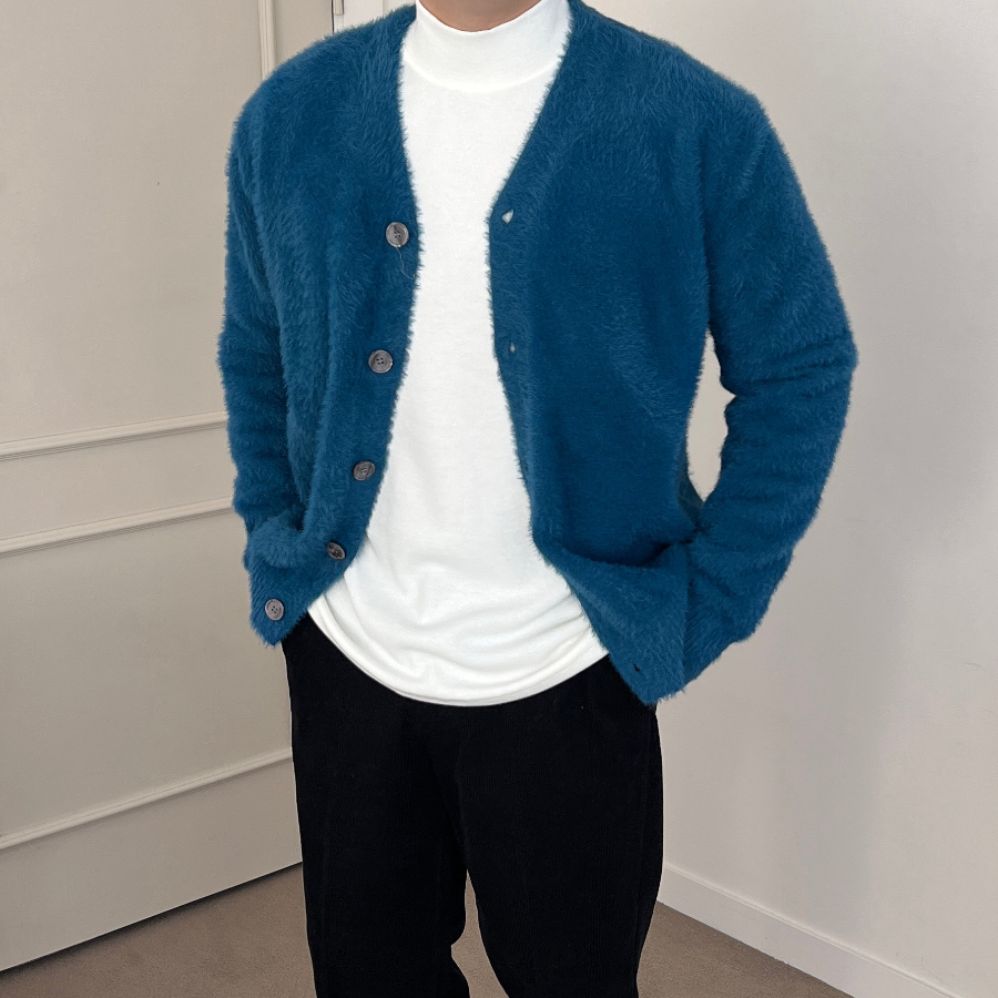 V-Neck Angora Mohair Cardigan