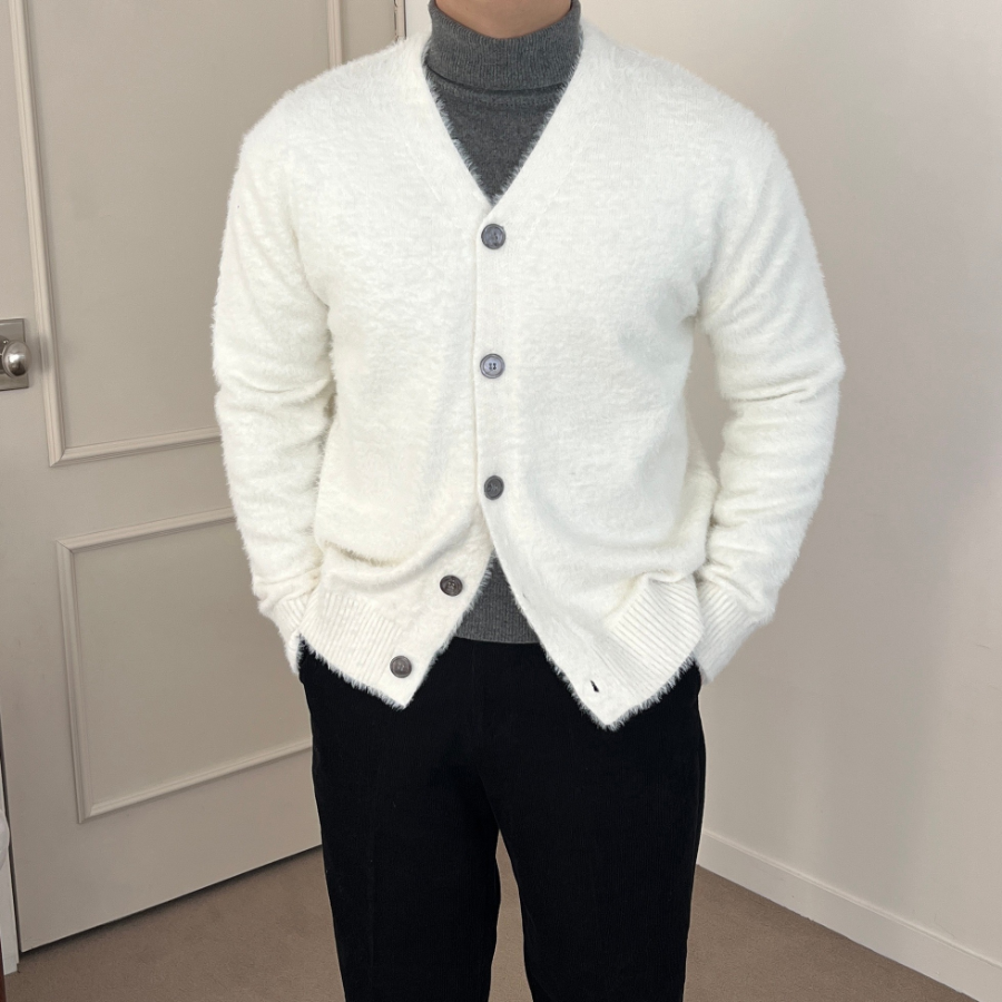 V-Neck Angora Mohair Cardigan