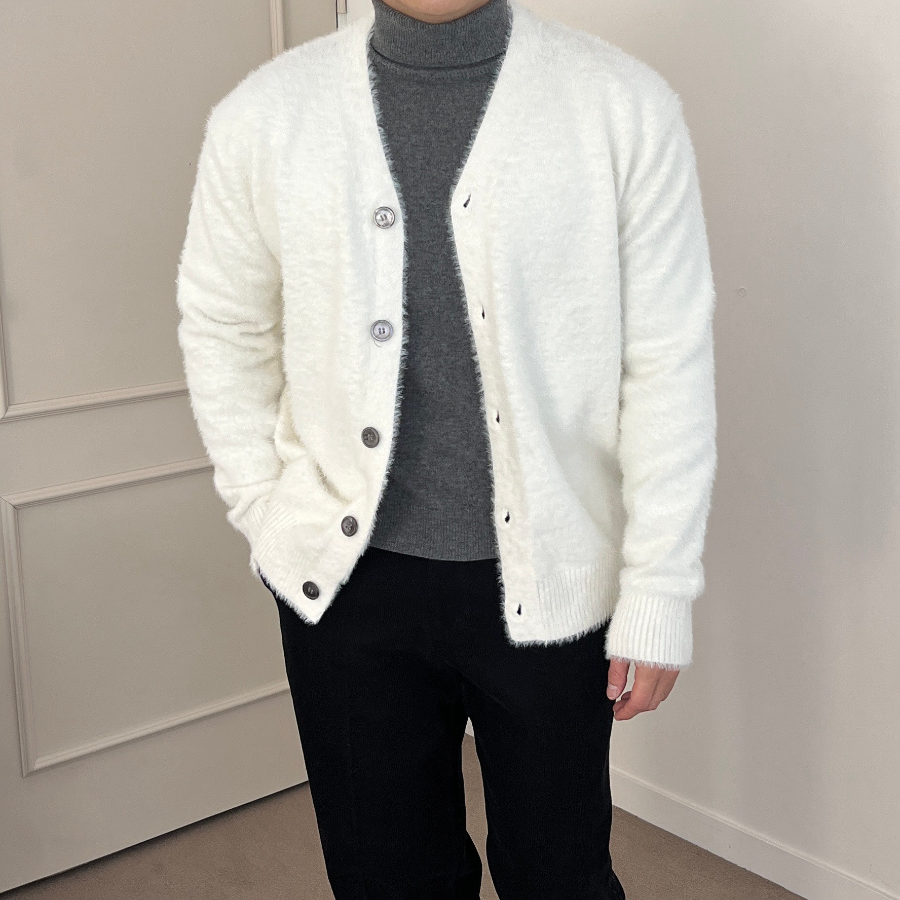 V-Neck Angora Mohair Cardigan