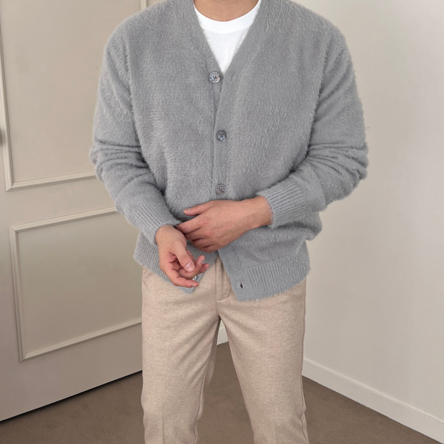 V-Neck Angora Mohair Cardigan