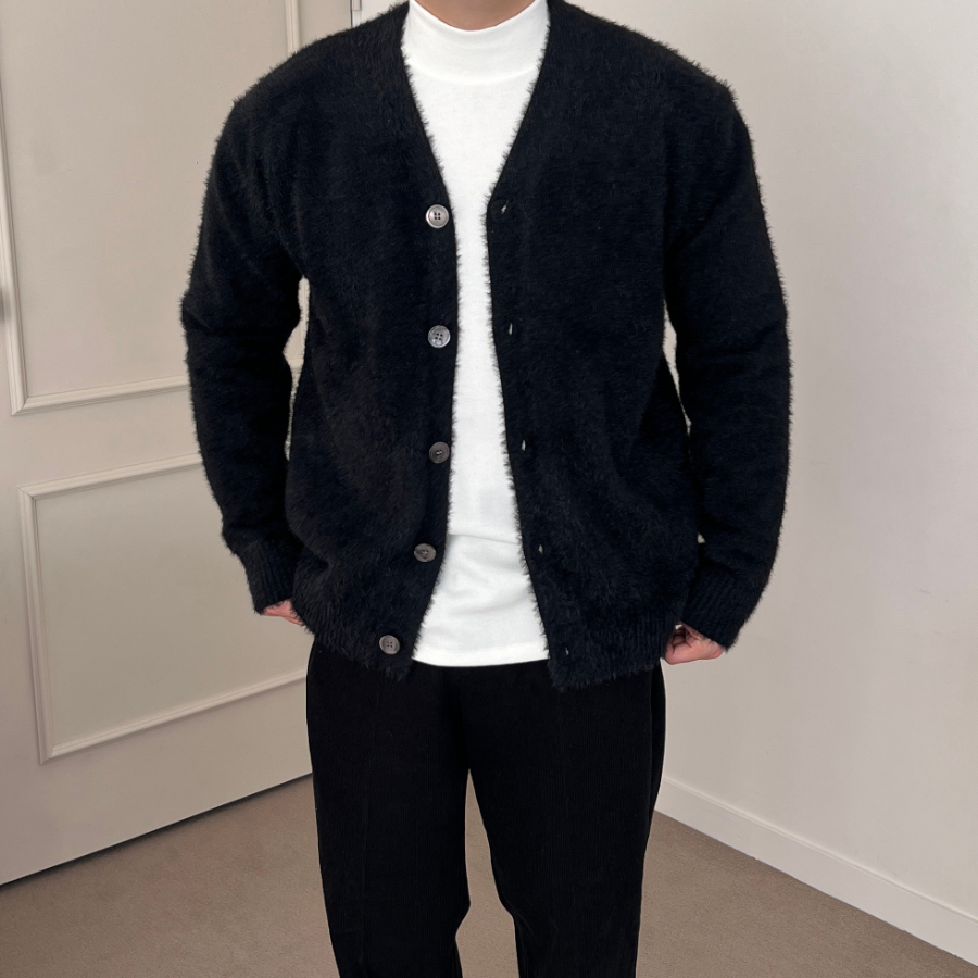 V-Neck Angora Mohair Cardigan