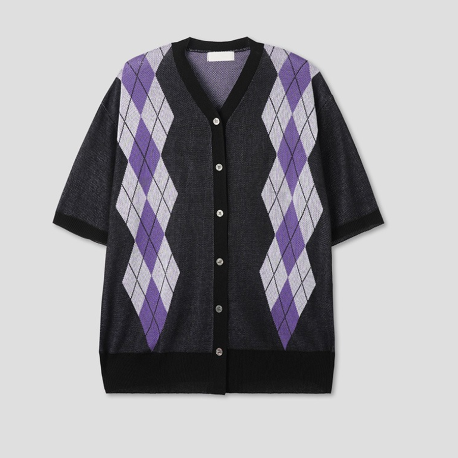 Argyle Short-Sleeve Cardigan