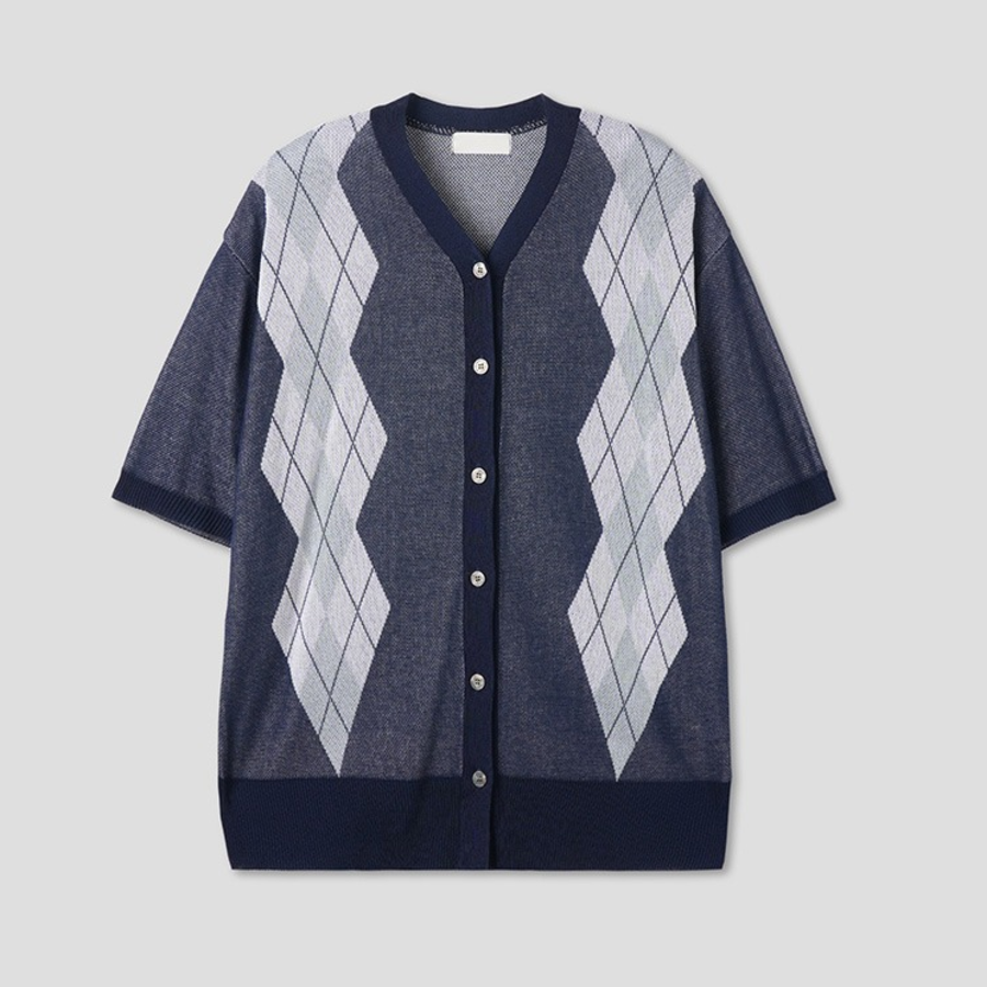 Argyle Short-Sleeve Cardigan