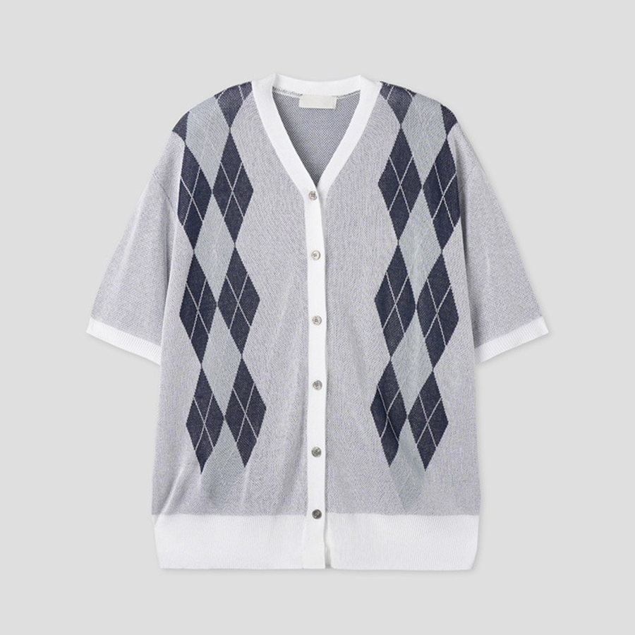 Argyle Short-Sleeve Cardigan