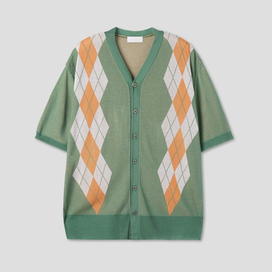Argyle Short-Sleeve Cardigan