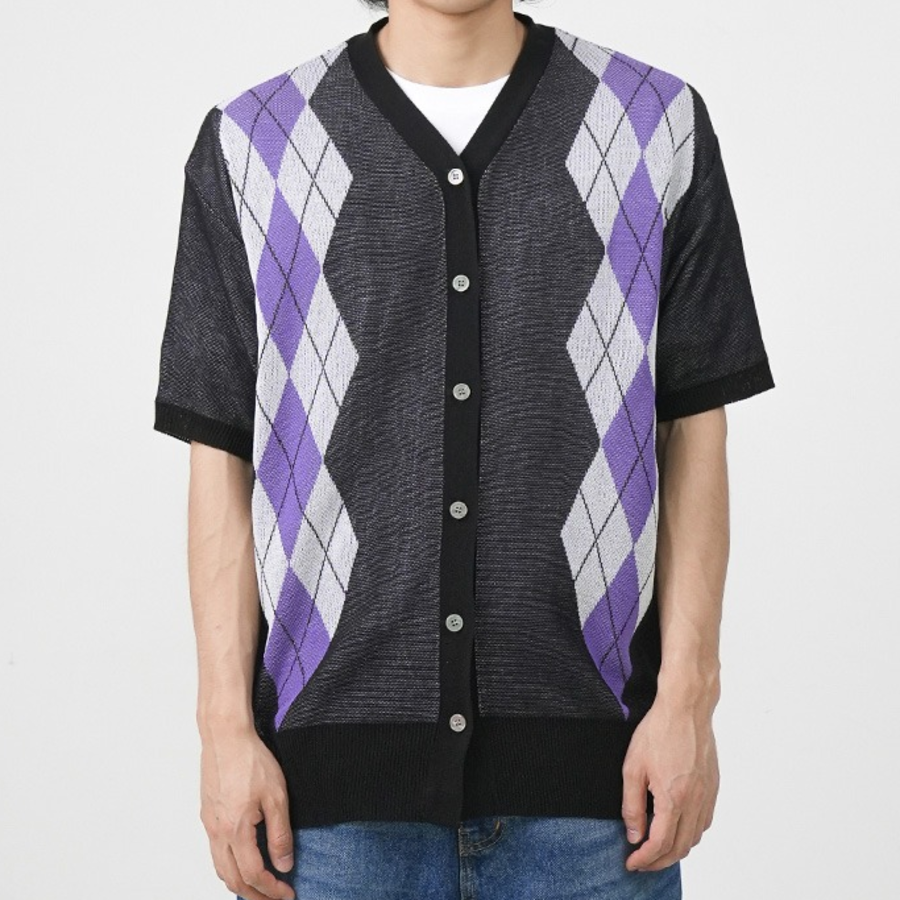 Argyle Short-Sleeve Cardigan