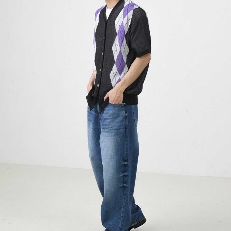 Argyle Short-Sleeve Cardigan