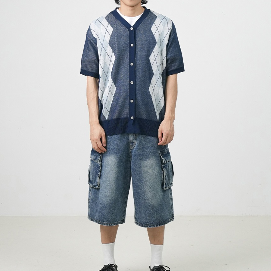 Argyle Short-Sleeve Cardigan