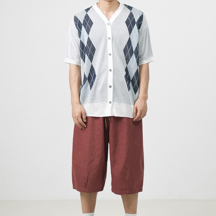 Argyle Short-Sleeve Cardigan