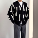 Lian Stick Pattern Oversized V-Neck Cardigan