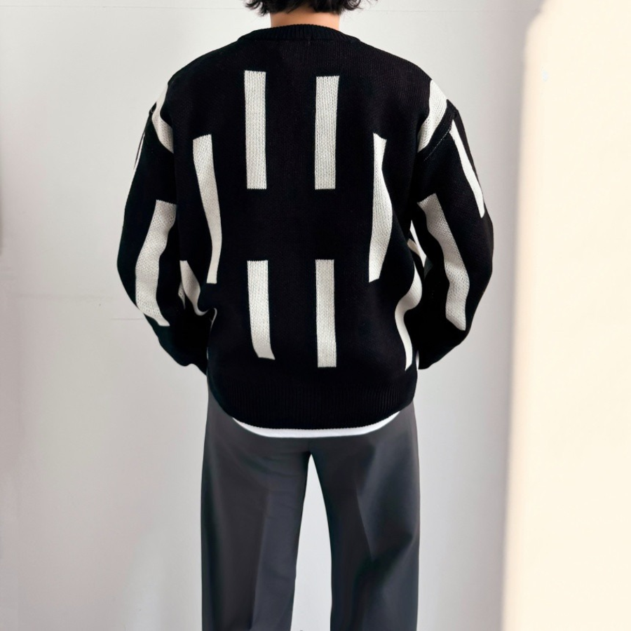 Lian Stick Pattern Oversized V-Neck Cardigan