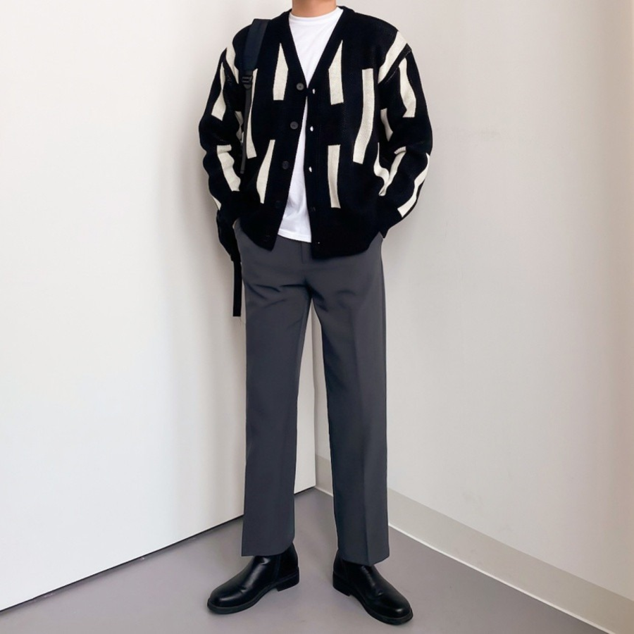 Lian Stick Pattern Oversized V-Neck Cardigan