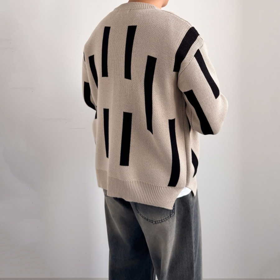 Lian Stick Pattern Oversized V-Neck Cardigan