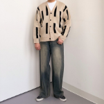 Lian Stick Pattern Oversized V-Neck Cardigan