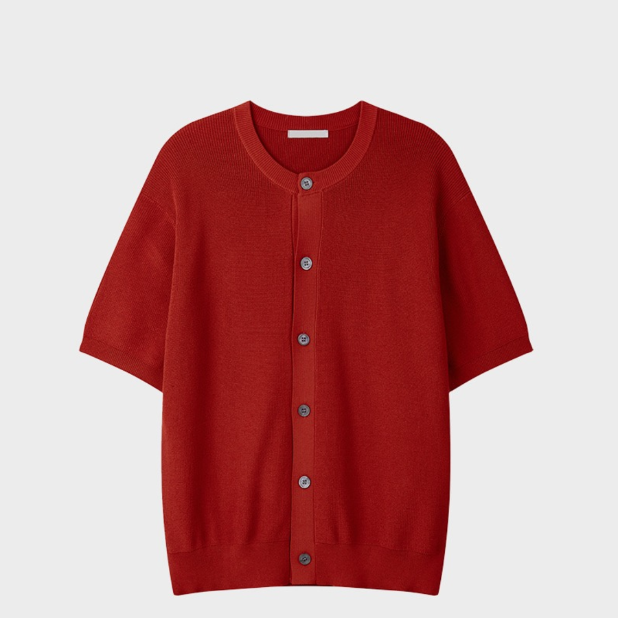 Washable Hacci Round Neck Short-Sleeve Knit Cardigan