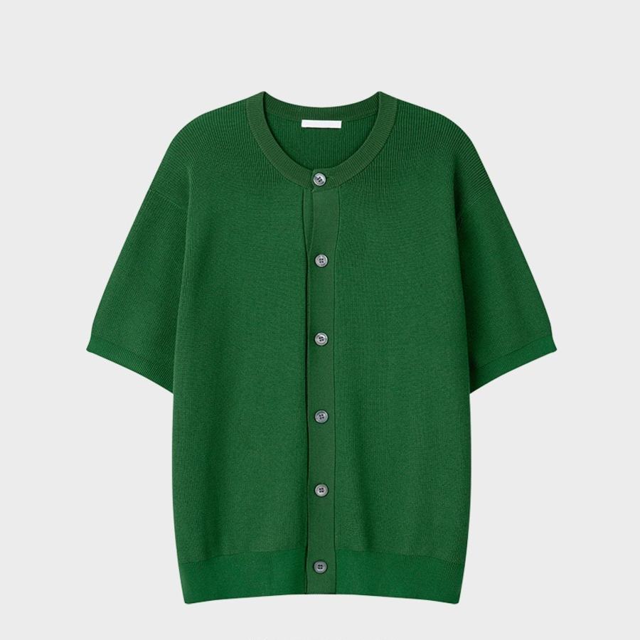 Washable Hacci Round Neck Short-Sleeve Knit Cardigan