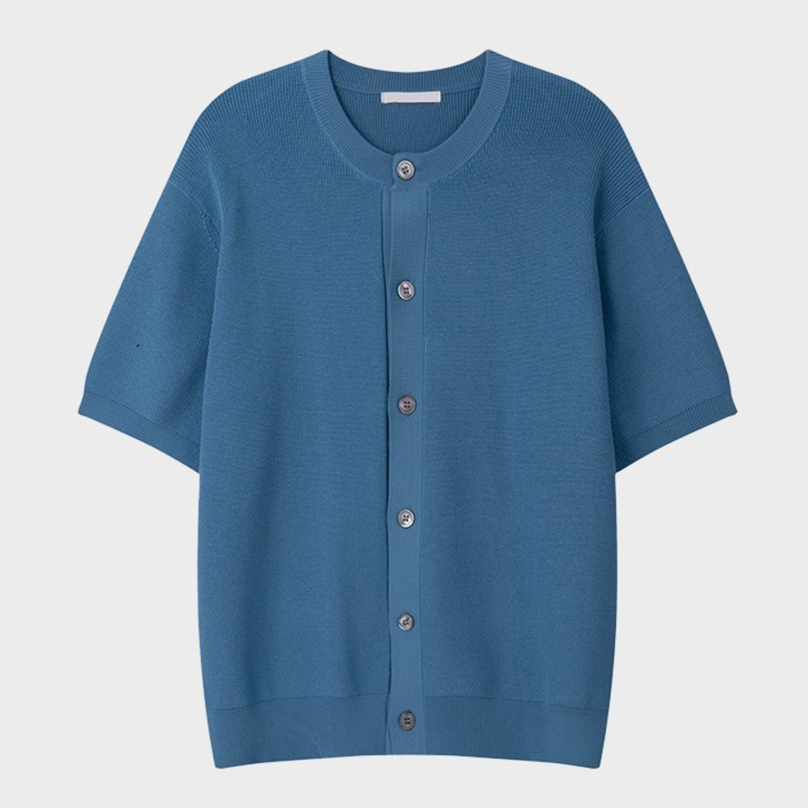 Washable Hacci Round Neck Short-Sleeve Knit Cardigan