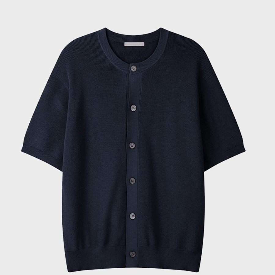 Washable Hacci Round Neck Short-Sleeve Knit Cardigan
