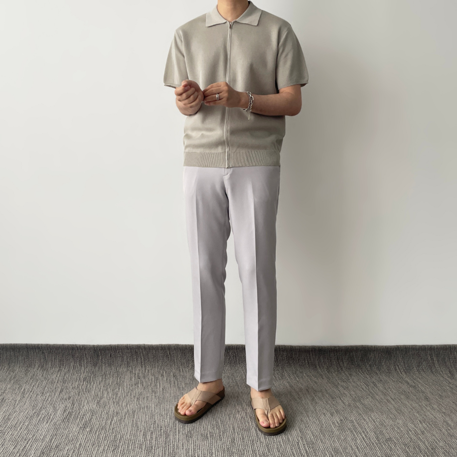 Lightweight Short Sleeve Zip-Up Collar Knit Summer Cardigan